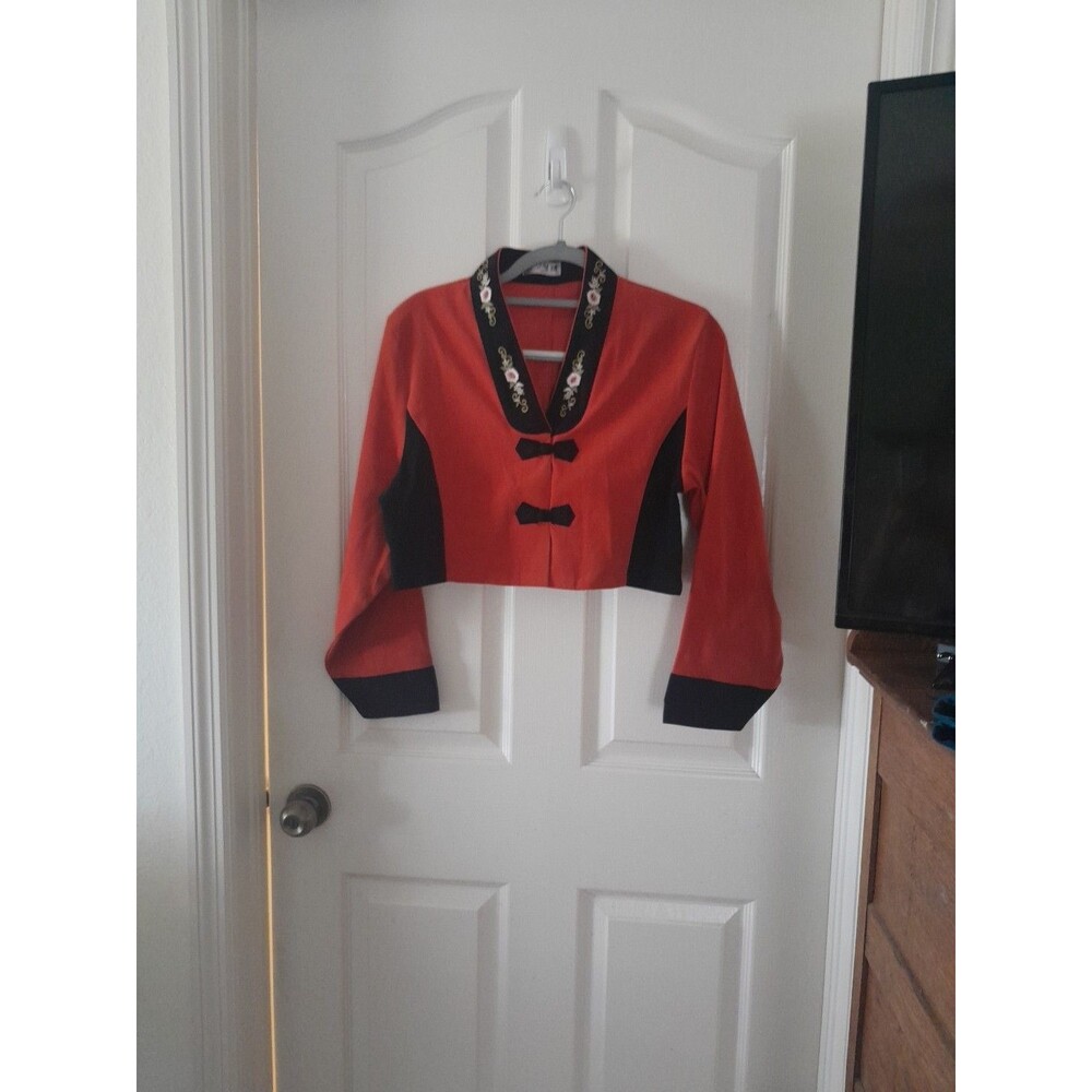 Oriental Women’s Small Orange Jacket With Embroidered Collar. B12